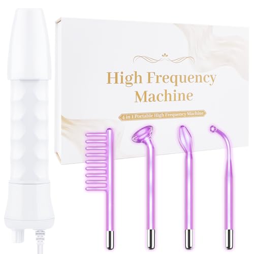 High Frequency Facial Wand  Uaike 4 in 1 Violet Portable Handheld High Frequency Facial Machine  at Home Face Skin Wand Device with 4 Pcs Purple Glass Tubes