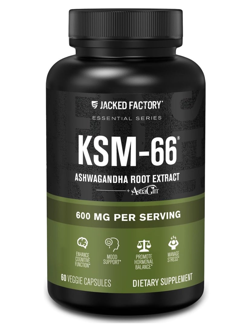 Jacked Factory KSM-66 Ashwagandha Root Extract 600mg per serving 60 Veggie Capsules - Image 1