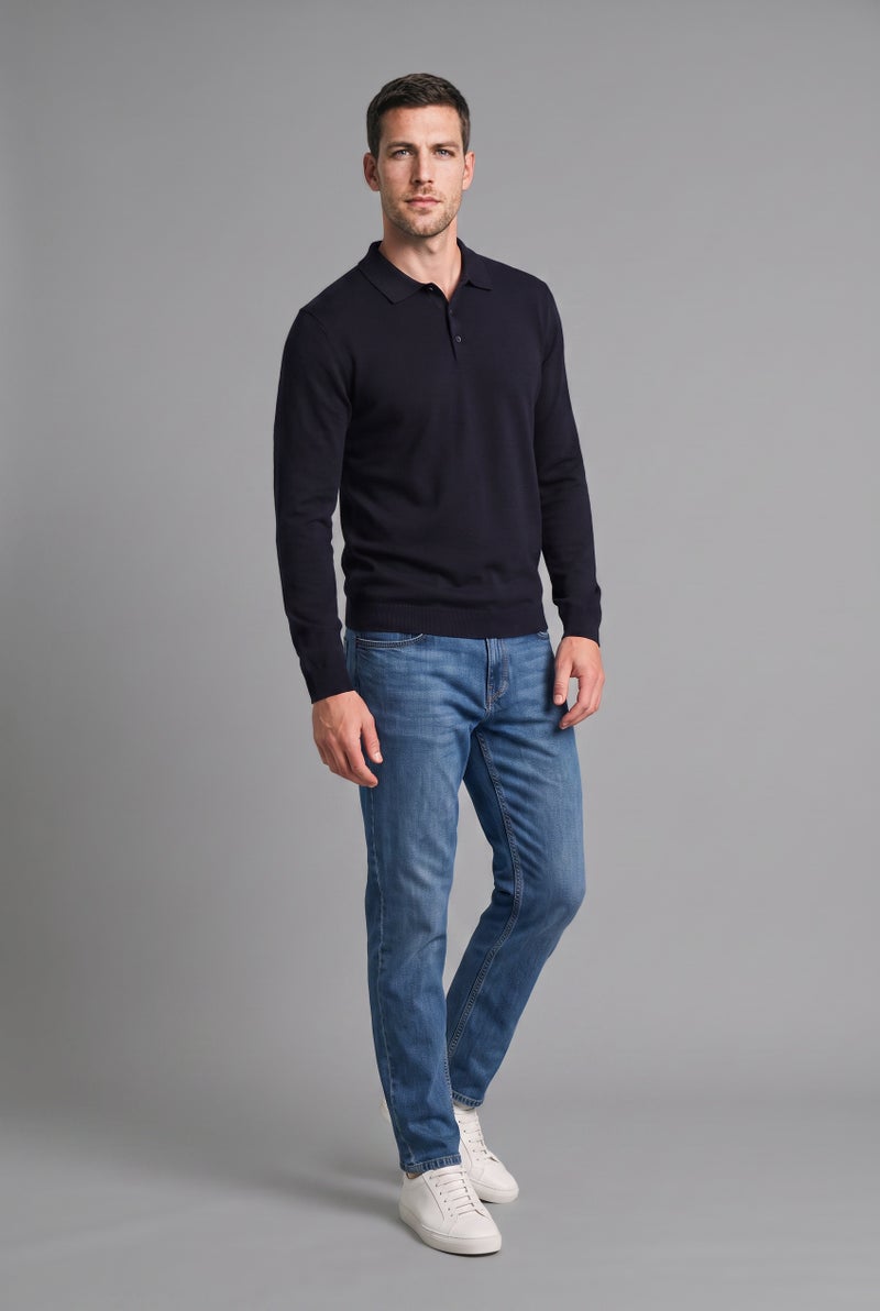 DeFacto Blue Man Standard Fit Polo Collar Knitwear Pullover Casual - Image 1