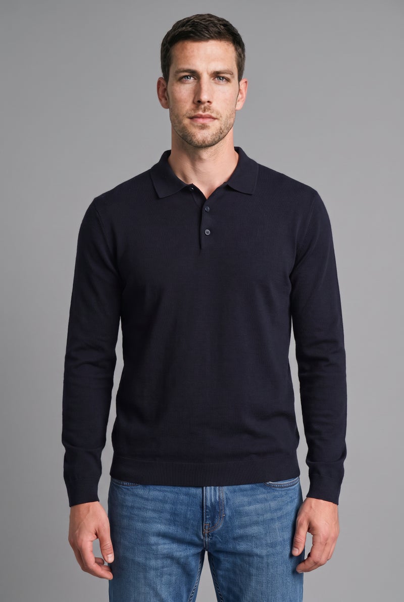 DeFacto Blue Man Standard Fit Polo Collar Knitwear Pullover Casual - Image 2