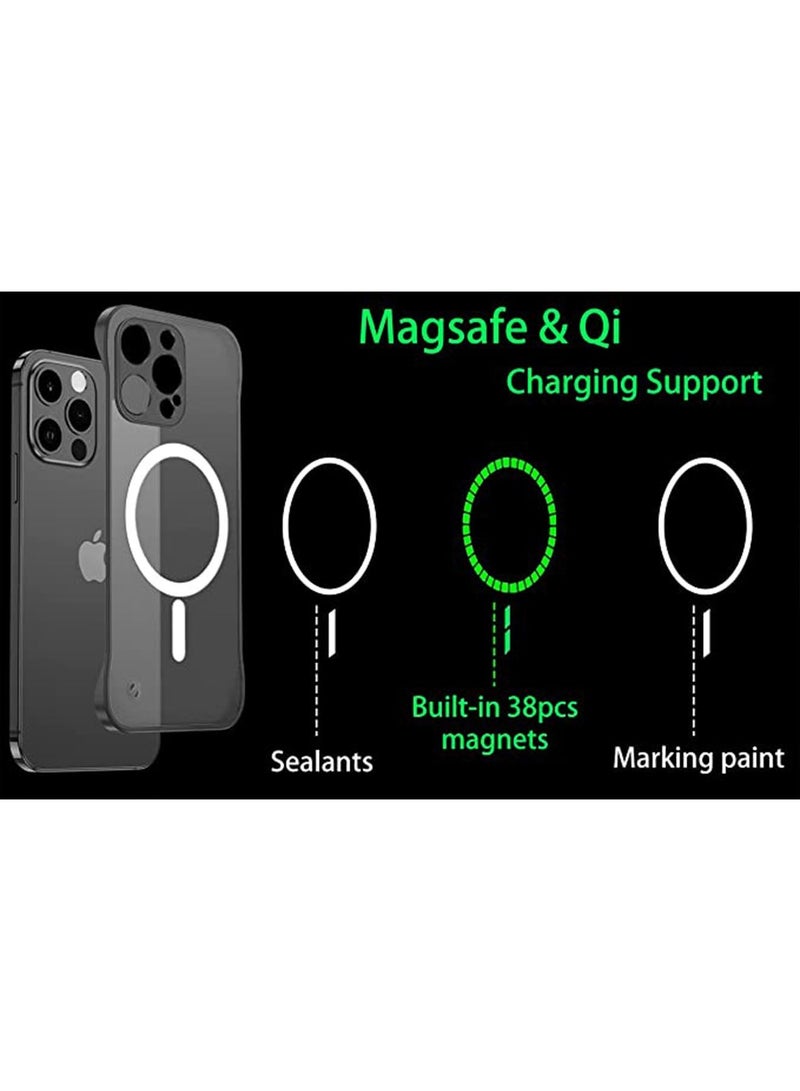 Slim Case for iPhone 14 Pro Max Compatible with MagSafe Ultra Thin Frameless Case Anti-Yellow Shockproof Magnetic Cover Black