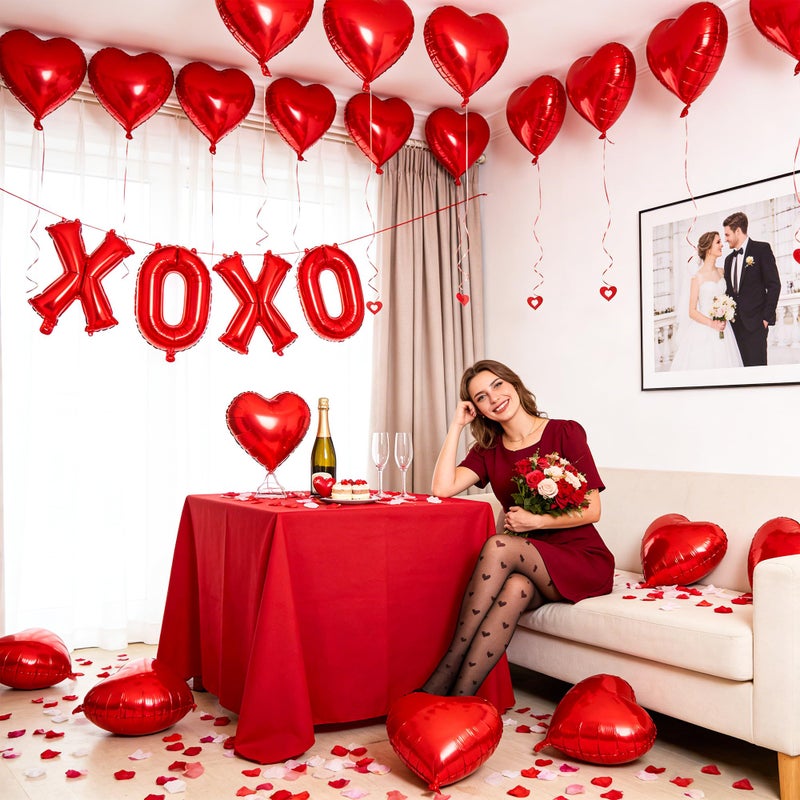 Lxzyu XOXO Balloons Valentine Balloons - 16 Inch Mylar Balloons, Red Heart Balloon, Heart Shaped Balloon Valentines Day Decorations for Photo Props Bridal Galentines Day & Valentines Party Decorations - Image 2