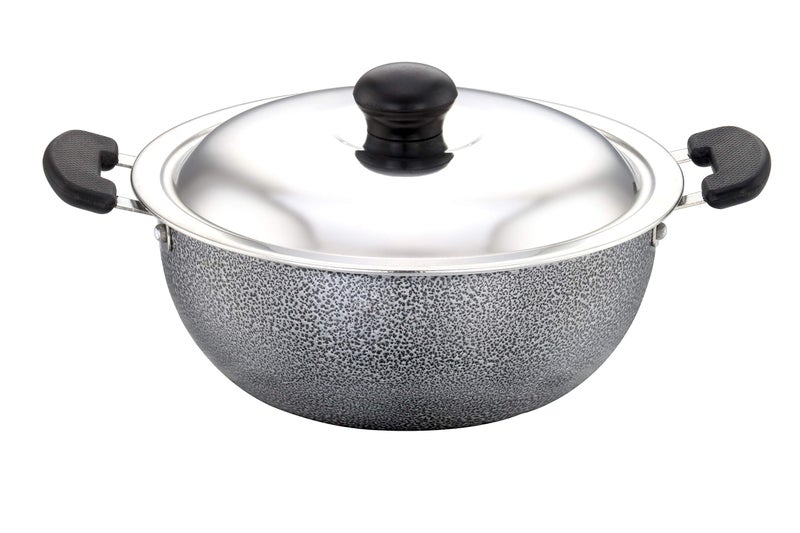 SOWBAGHYA Aluminium Non Stick Deep Kadai with Stainless Steel Lid (2 LTR, Grey) - Image 1