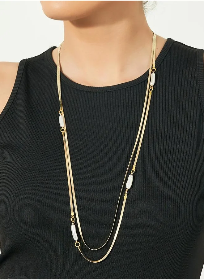 Styli Bar Detail Layered Necklace