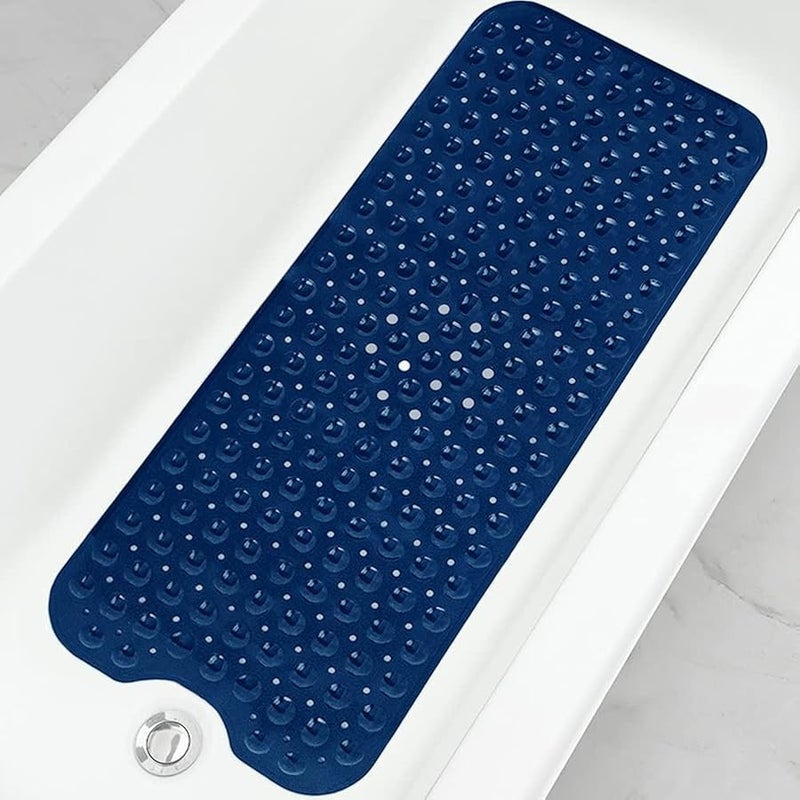 Linoows Bathtub and Shower Mats, Extra Long Non-Slip Bath Tub Mat 39 x 16 Inch, Machine Washable Bathmat with Suction Cups & Drain Holes for Bathroom Floor, Navy Blue - Image 1
