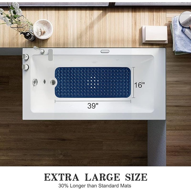 Linoows Bathtub and Shower Mats, Extra Long Non-Slip Bath Tub Mat 39 x 16 Inch, Machine Washable Bathmat with Suction Cups & Drain Holes for Bathroom Floor, Navy Blue - Image 4