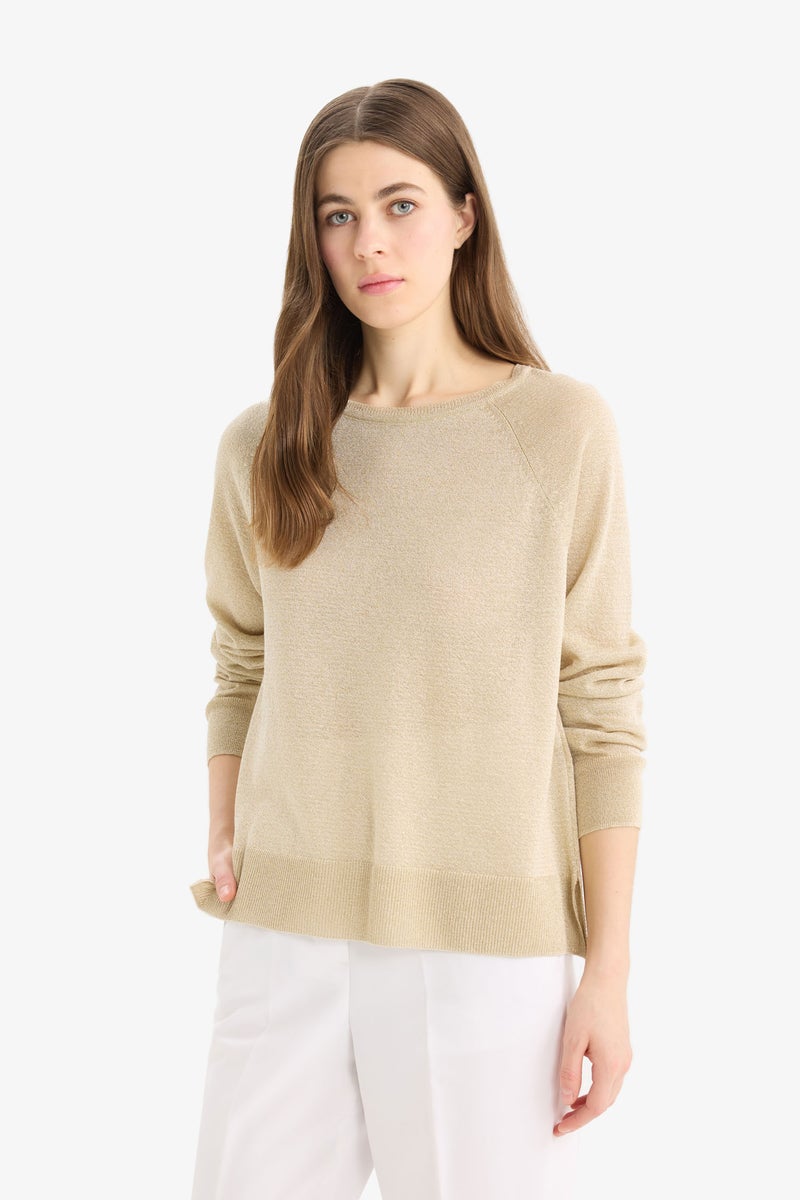 DeFacto Beige Woman Regular Fit Crew Neck Crew Neck Knitwear Pullover Casual - Image 3