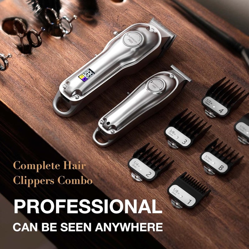 SUPRENT ® PRO Professional Hair Clippers for Men- Hair Cutting Kit & Zero Gap T-Blade Trimmer Combo- Cordless Barber Clipper Set with LED Display for Mens Gifts (Silver) - Image 5