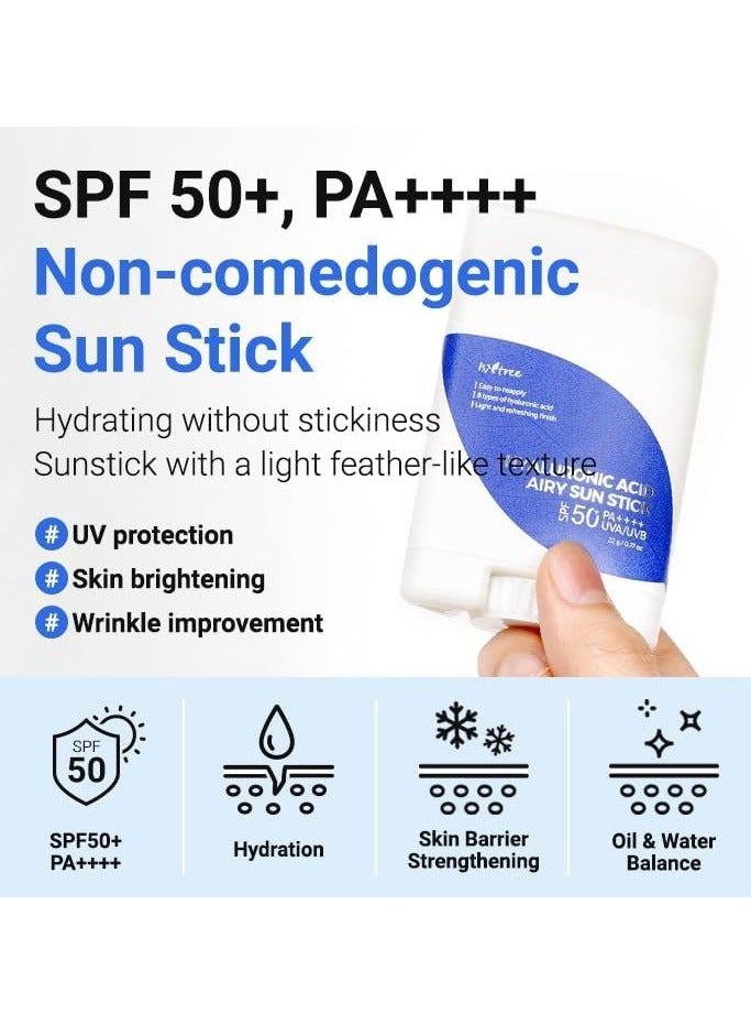 ISNTREE Hyaluronic Acid Airy Sun Stick SPF 50+ 22g – Lightweight, Hydrating Sunscreen Stick for Face & Body – Non-Greasy, Broad Spectrum Protection, Korean Skincare - Image 3