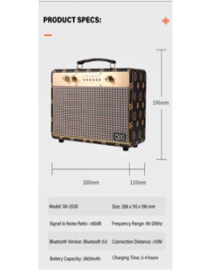 Big Sound High Quality KARAOKE Wireless Bluetooth Leather Type Speaker support AUX, TF, USB, FM Radio Mode with Wireless Microphone - Image 1