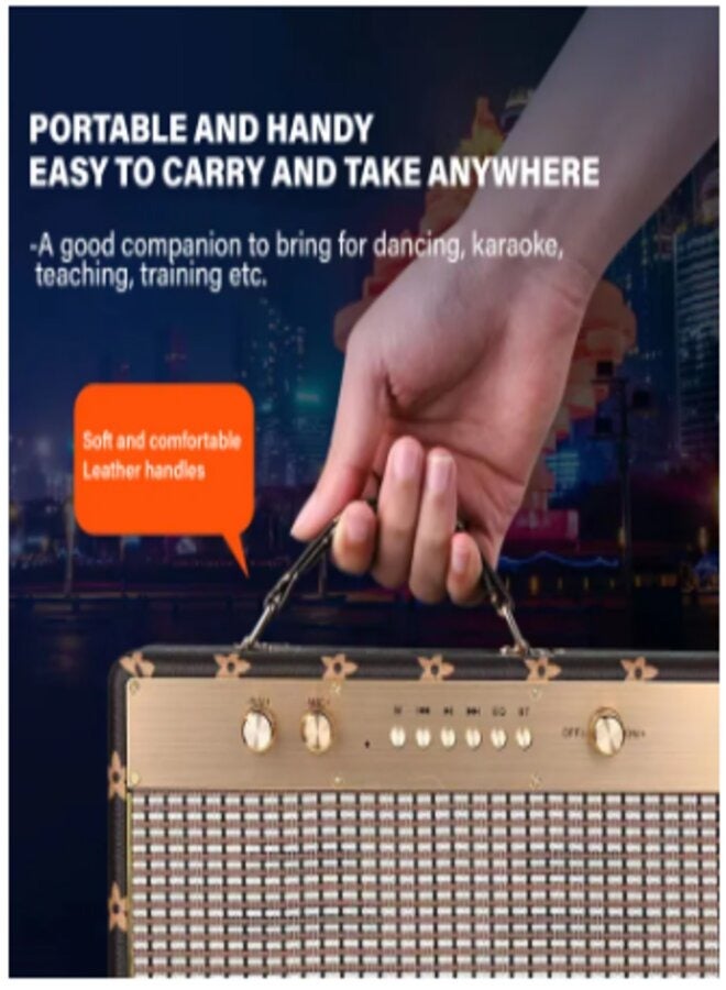 Big Sound High Quality KARAOKE Wireless Bluetooth Leather Type Speaker support AUX, TF, USB, FM Radio Mode with Wireless Microphone - Image 3