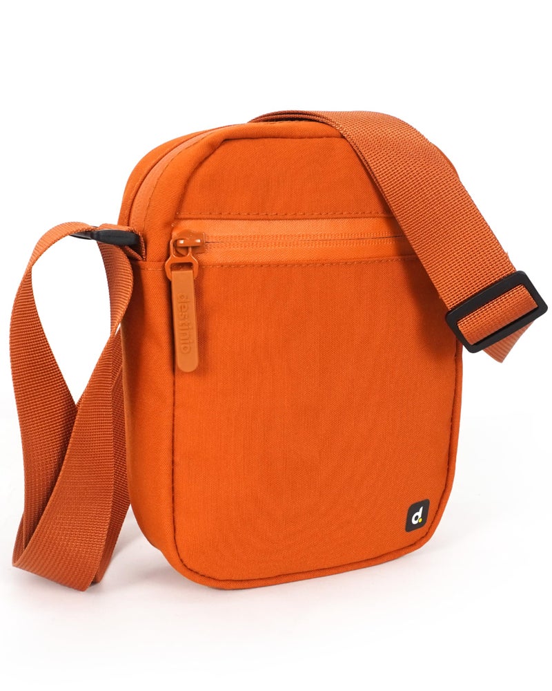 Destinio Small Crossbody Sling Bag for Men and Women - Waterproof Pocket and Zippers, Anti Theft Locking - Stylish Mini Side Bag for Man for Mobile, Passport (Orange, Small) - Image 1
