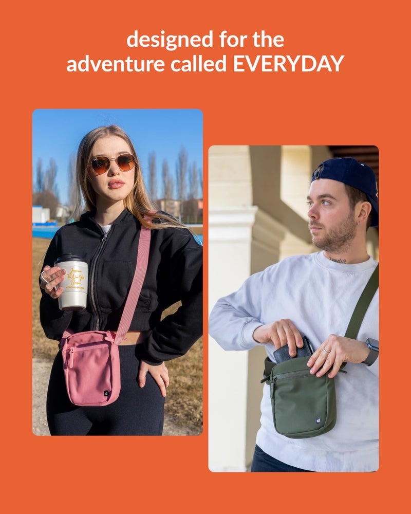 Destinio Small Crossbody Sling Bag for Men and Women - Waterproof Pocket and Zippers, Anti Theft Locking - Stylish Mini Side Bag for Man for Mobile, Passport (Orange, Small) - Image 5