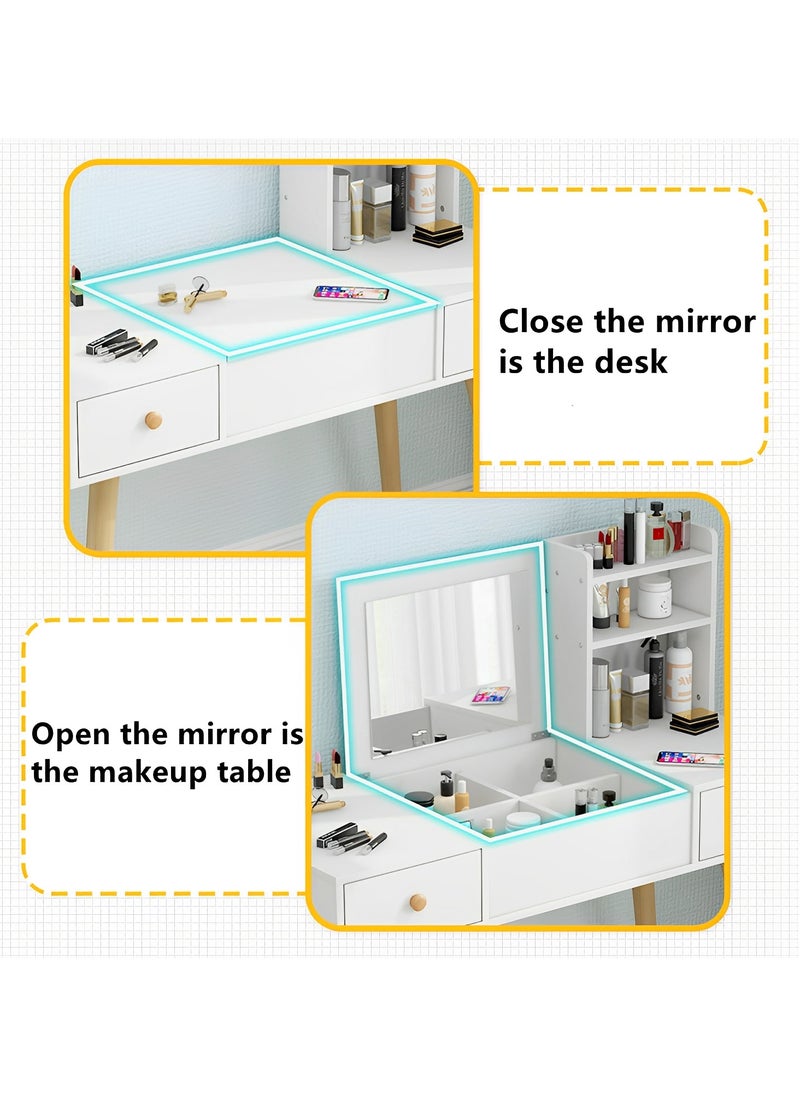 Lafulaifu - Dresser With Mirror Vanities Table，Makeup Table With Drawer And Shelf , 31.5" Length, White - Image 1