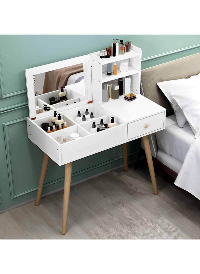 Lafulaifu - Dresser With Mirror Vanities Table，Makeup Table With Drawer And Shelf , 31.5" Length, White - Image 1