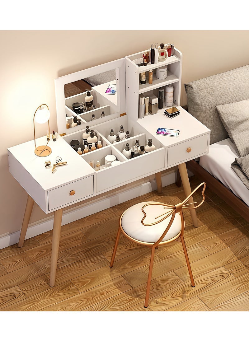 Lafulaifu - Dresser With Mirror Vanities Table，Makeup Table With Drawer And Shelf , 31.5" Length, White - Image 1