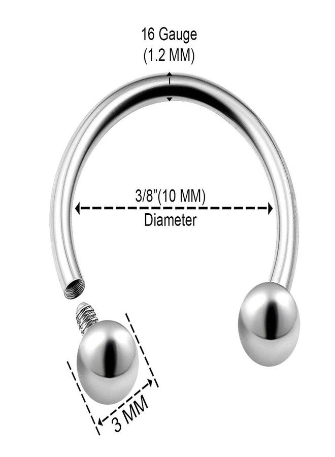 VIUJUH 2PCS Surgical Steel Internally Threaded Horseshoe Earrings 16g 3/8 10mm 3mm Ball Lobe Earrings Tragus Piercing Jewelry 2266 (10mm) - Image 2