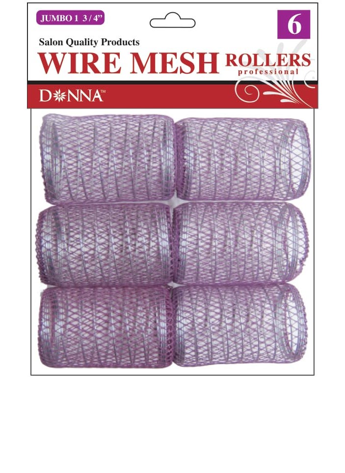 Donna DONNA Wire Mesh Rollers 175D JUMBO 6PCS Foam Hair Rollers Hair Curlers Hair Clips for Hairdressing Styling Heatless Hair Curler PURPLE 