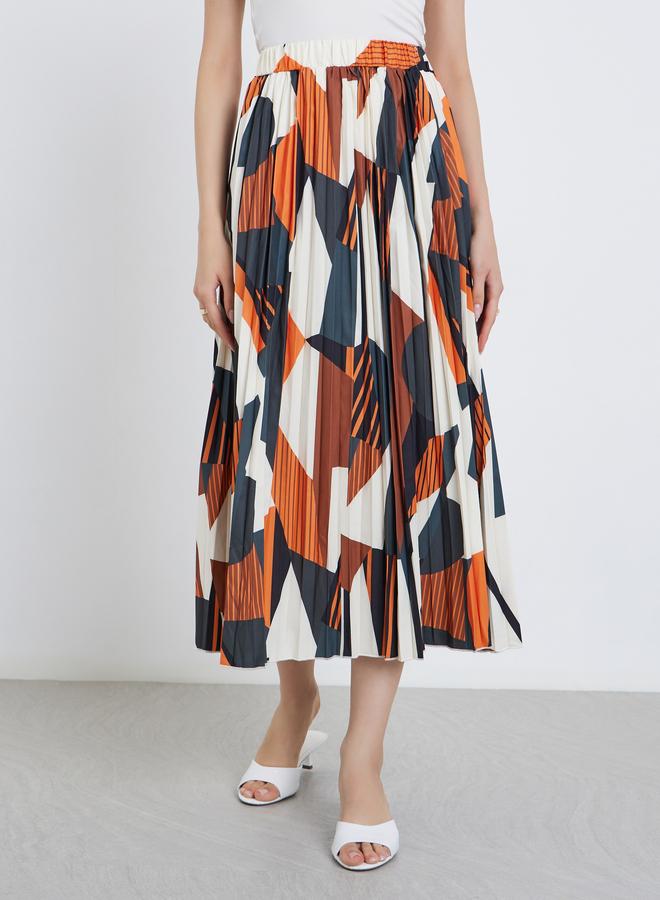Take Two Women Geometric Print Pleated Midi Skirt - Image 2