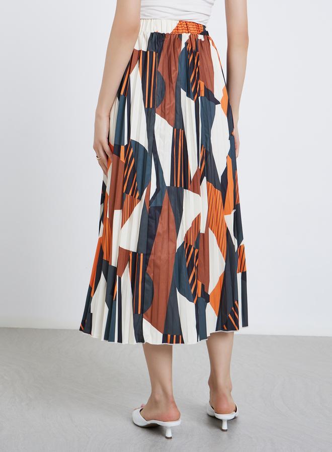Take Two Women Geometric Print Pleated Midi Skirt - Image 4