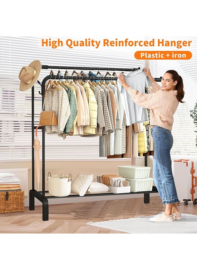 Yoawllty Clothes Rack, Metal Double-Rail Hanger Cloth Stand, Multifunctional Clothes Stand with Bottom Shelves Rod and Lower Storage Shelf for Home, Bedroom(Black)  - Image 3