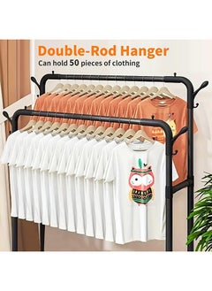 Yoawllty Clothes Rack, Metal Double-Rail Hanger Cloth Stand, Multifunctional Clothes Stand with Bottom Shelves Rod and Lower Storage Shelf for Home, Bedroom(Black)  - Image 4