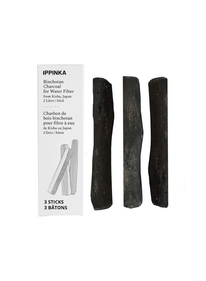 IPPINKA Binchotan Charcoal Water Purifying Sticks For Greattasting Water From Kishu Japan Each Stick Filters Up To 2 Liters Of Water 3 Sticks  - Image 1