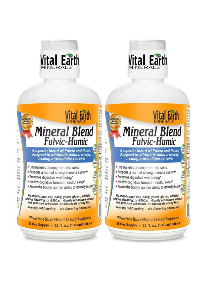 Vital Earth Minerals Fulvic Humic Mineral Blend Liquid 2-Pack – Fulvic Acid Supplement with 70+ Trace Minerals, Electrolytes for Recovery, Balance & Energy, 32 Oz Ea + 1 Oz Cup Ea  - Image 1
