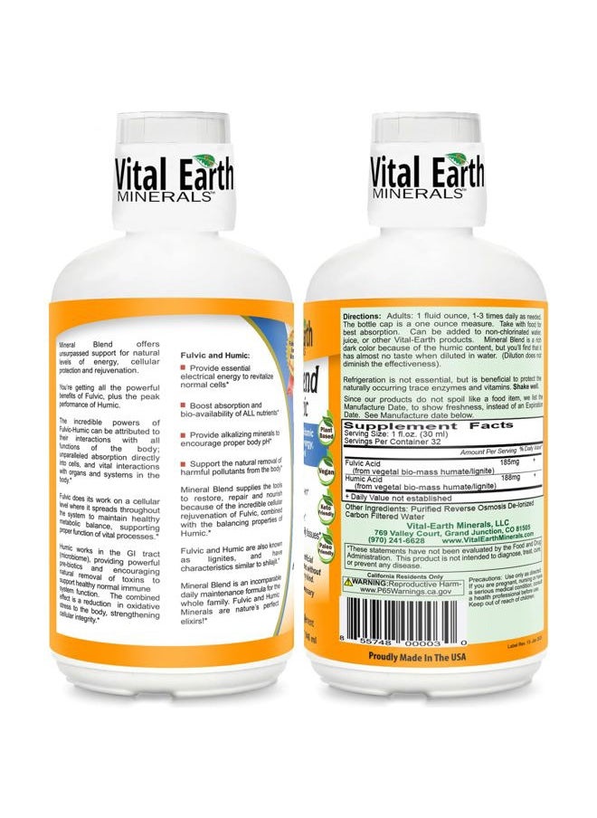 Vital Earth Minerals Fulvic Humic Mineral Blend Liquid 2-Pack – Fulvic Acid Supplement with 70+ Trace Minerals, Electrolytes for Recovery, Balance & Energy, 32 Oz Ea + 1 Oz Cup Ea  - Image 2