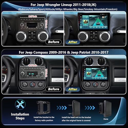 TWAHH 11th 4Ram 64Rom Car System 5G WiFi61201Mbps for Jeep Wrangler RadioUpgrade102 Inch Car Stereo GPS Navigation for JK CompassCarplay Android Auto Mirroring Airplay SWC 1080PAMFM - Image 3