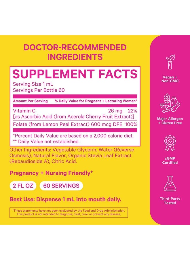 Pink Stork Liquid Folate: Wholefood Vitamin B9 From Lemon Peels Natural Folic Acid With Vitamin C Liquid Prenatal Vitamins For Women Pregnancy Must Haves Womenowned 2 Oz  - Image 4