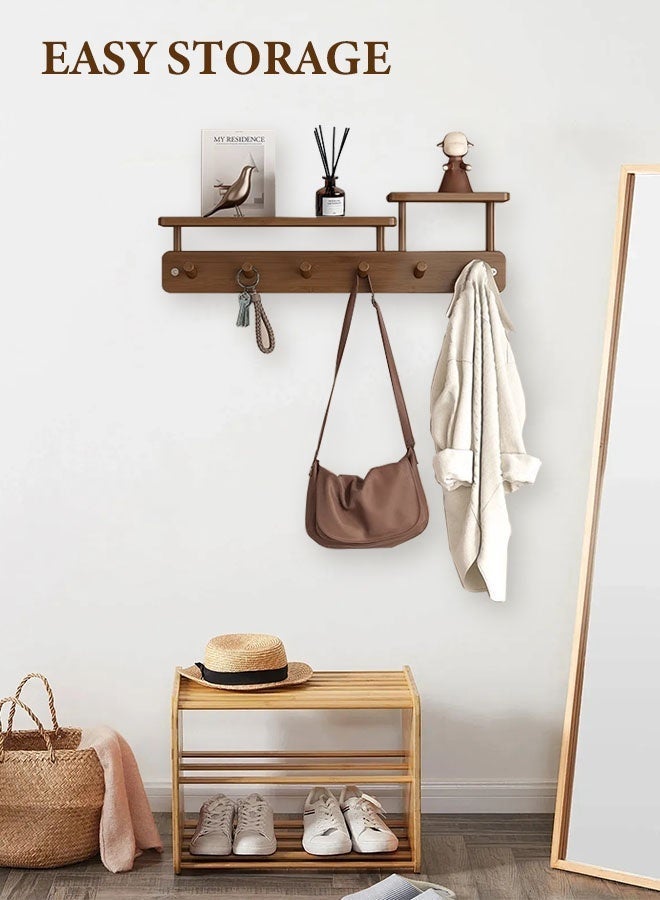 Forthcan Wall Mounted Wooden Coat Rack with Shelf, Entryway Organizer with Hooks for Keys, Bags and Jackets - Image 3