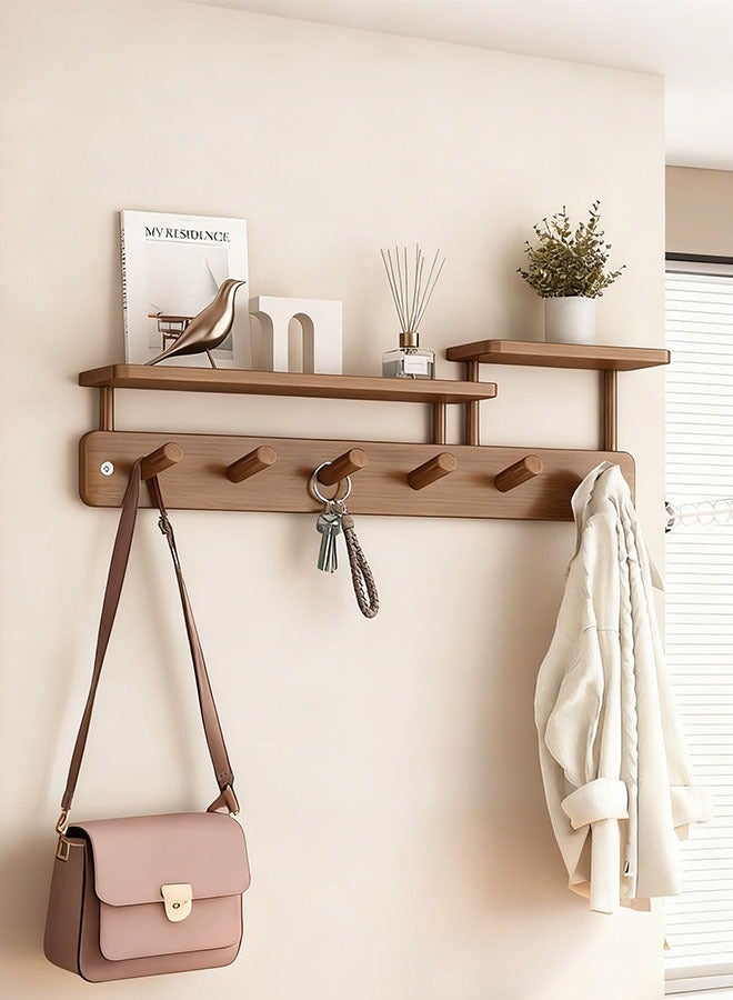 Forthcan Wall Mounted Wooden Coat Rack with Shelf, Entryway Organizer with Hooks for Keys, Bags and Jackets - Image 1