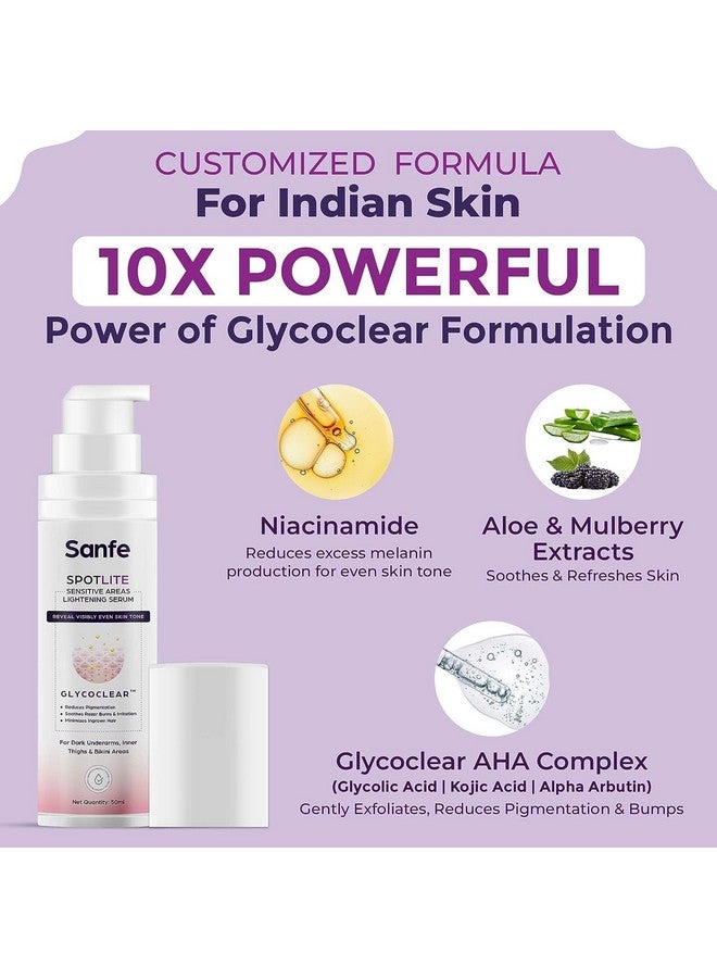 سانفي مصل الجسم الحساس من سبوتلايت للإبطين الداكنين والفخذين الداخليين والمناطق الحساسة غني بحمض الكوجيك 4% نياسيناميد للبقع الحميمة الداكنة وإزالة التسمير ومكافحة الشيخوخة والبشرة 50 جم - Image 4