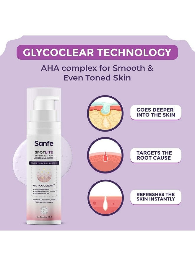 سانفي مصل الجسم الحساس من سبوتلايت للإبطين الداكنين والفخذين الداخليين والمناطق الحساسة غني بحمض الكوجيك 4% نياسيناميد للبقع الحميمة الداكنة وإزالة التسمير ومكافحة الشيخوخة والبشرة 50 جم - Image 3