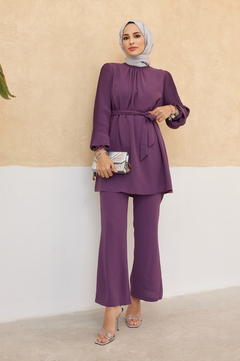 Vavinor Pleated Sleeves Trouser Tunic Set - Lilac  - Image 3