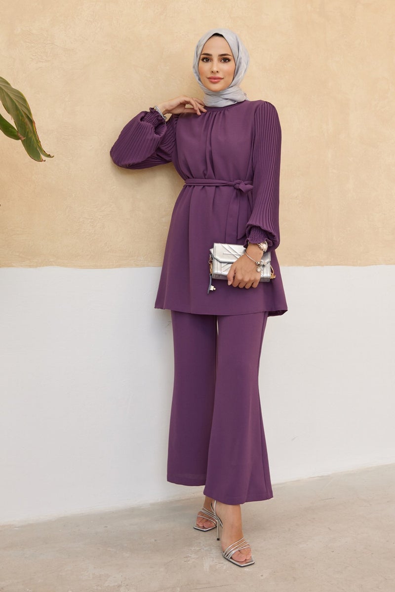 Vavinor Pleated Sleeves Trouser Tunic Set - Lilac  - Image 1