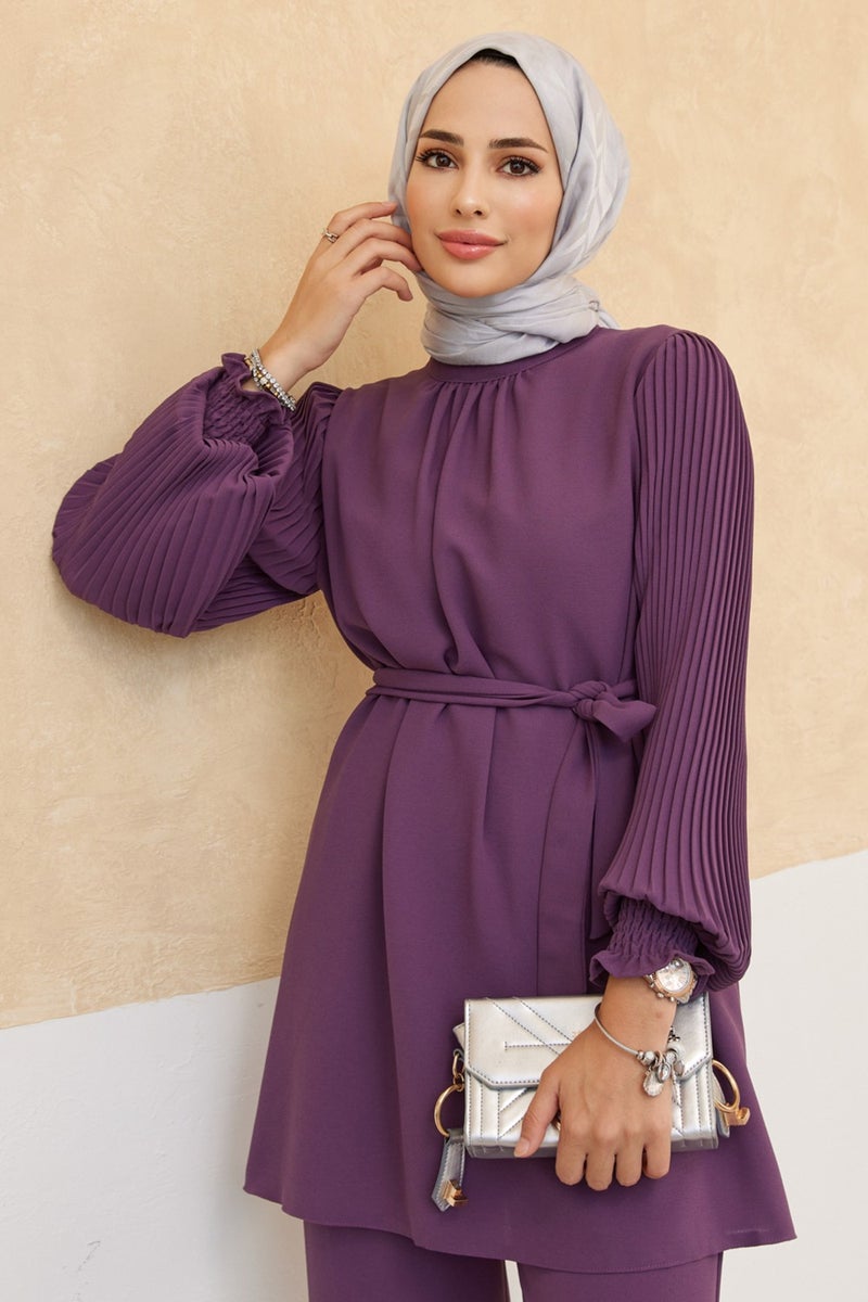 Vavinor Pleated Sleeves Trouser Tunic Set - Lilac  - Image 4