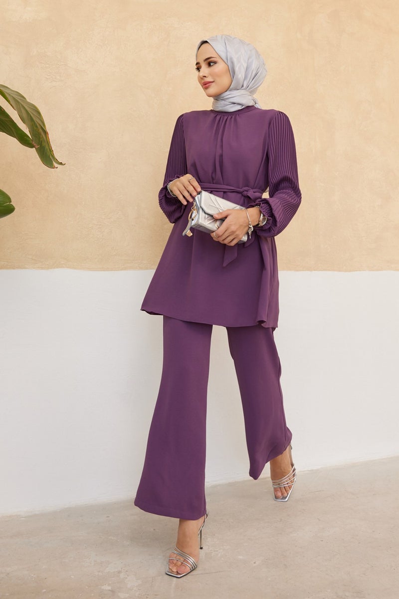 Vavinor Pleated Sleeves Trouser Tunic Set - Lilac  - Image 2