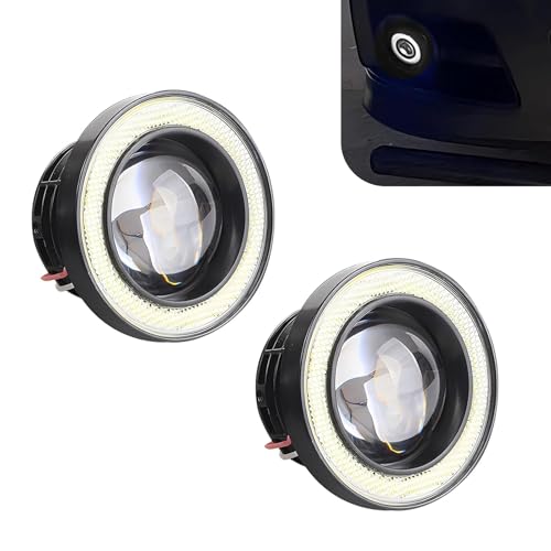 Dogary 2 PCS Car Angel Eye LED Fog Light Super Bright Len Spotlight with 3 COB Aperture Waterproof Antivibration Fish Eye Bulb Assembly Universal Modified Daytime Running Light for Cars White - Image 1