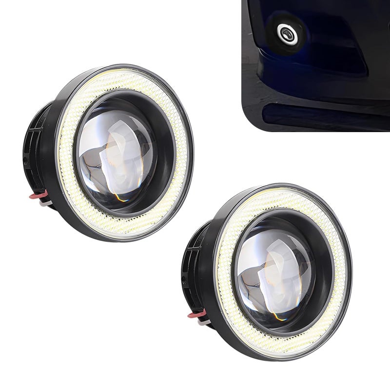 Dogary 2 PCS Car Angel Eye LED Fog Light Super Bright Len Spotlight with 3 COB Aperture Waterproof Antivibration Fish Eye Bulb Assembly Universal Modified Daytime Running Light for Cars White - Image 3