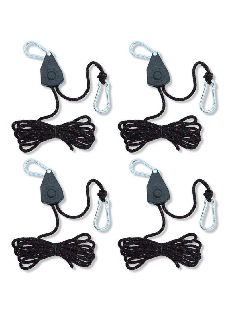 KASTWAVE 4 Pcs Tent Guy Ropes with Pulley Tent Guide Rope with Stainless Steel Adjuster Camping Nylon Rope Fastener Stopper Tightener for Outdoor Camping Hiking - Image 1