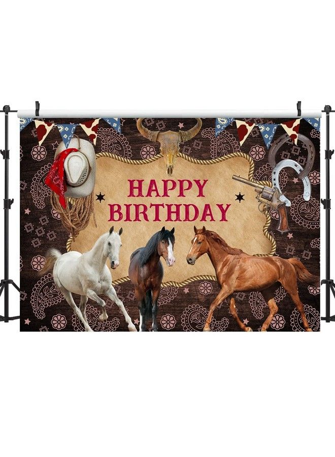 خلفية تصوير عيد ميلاد سعيد حصان زينة حفلة رعاة البقر في الغرب المتوحش صورة خلفية موضوع المزرعة لافتة حفلة استحمام مولود أنثى للأطفال والكبار لوازم دمية فوتو بوث 5X3 قدم - Image 4