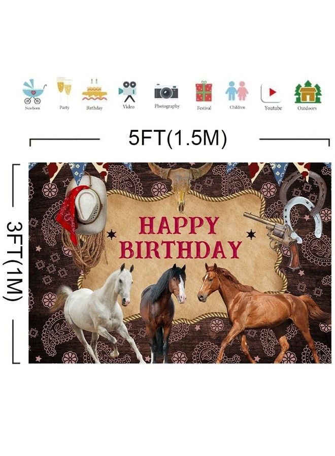 خلفية تصوير عيد ميلاد سعيد حصان زينة حفلة رعاة البقر في الغرب المتوحش صورة خلفية موضوع المزرعة لافتة حفلة استحمام مولود أنثى للأطفال والكبار لوازم دمية فوتو بوث 5X3 قدم - Image 5