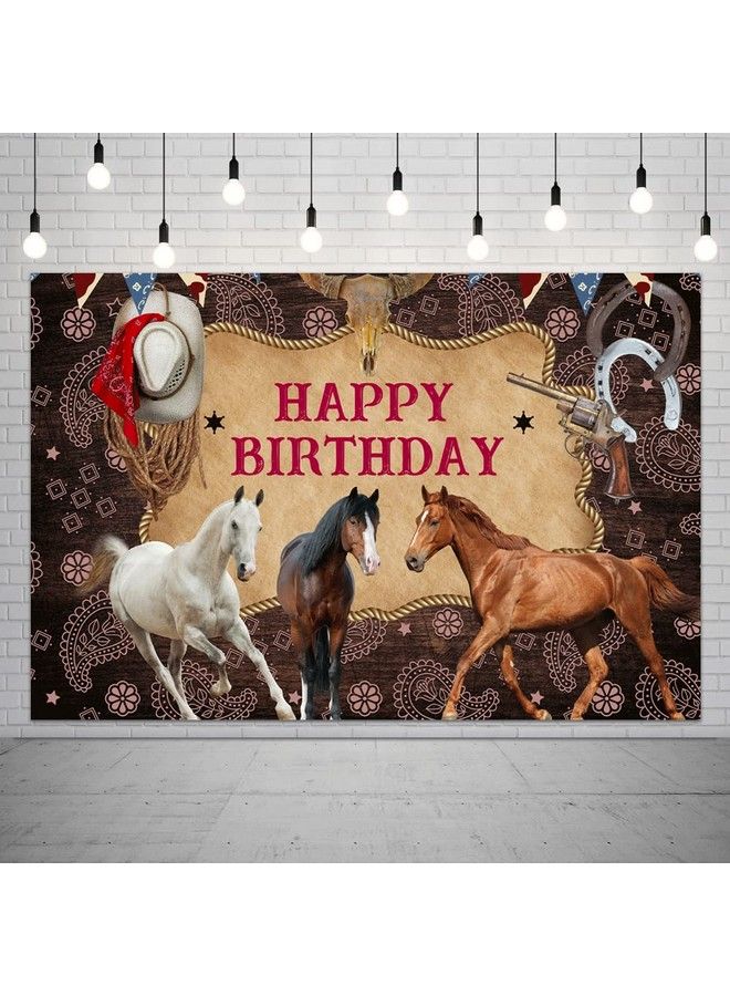 خلفية تصوير عيد ميلاد سعيد حصان زينة حفلة رعاة البقر في الغرب المتوحش صورة خلفية موضوع المزرعة لافتة حفلة استحمام مولود أنثى للأطفال والكبار لوازم دمية فوتو بوث 5X3 قدم - Image 2
