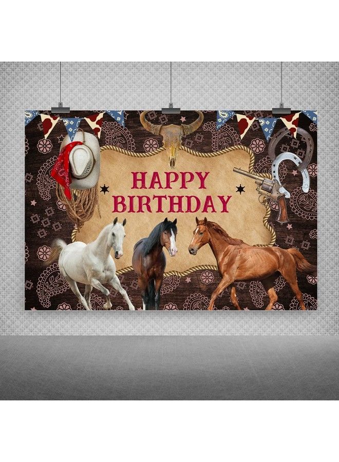 خلفية تصوير عيد ميلاد سعيد حصان زينة حفلة رعاة البقر في الغرب المتوحش صورة خلفية موضوع المزرعة لافتة حفلة استحمام مولود أنثى للأطفال والكبار لوازم دمية فوتو بوث 5X3 قدم - Image 3
