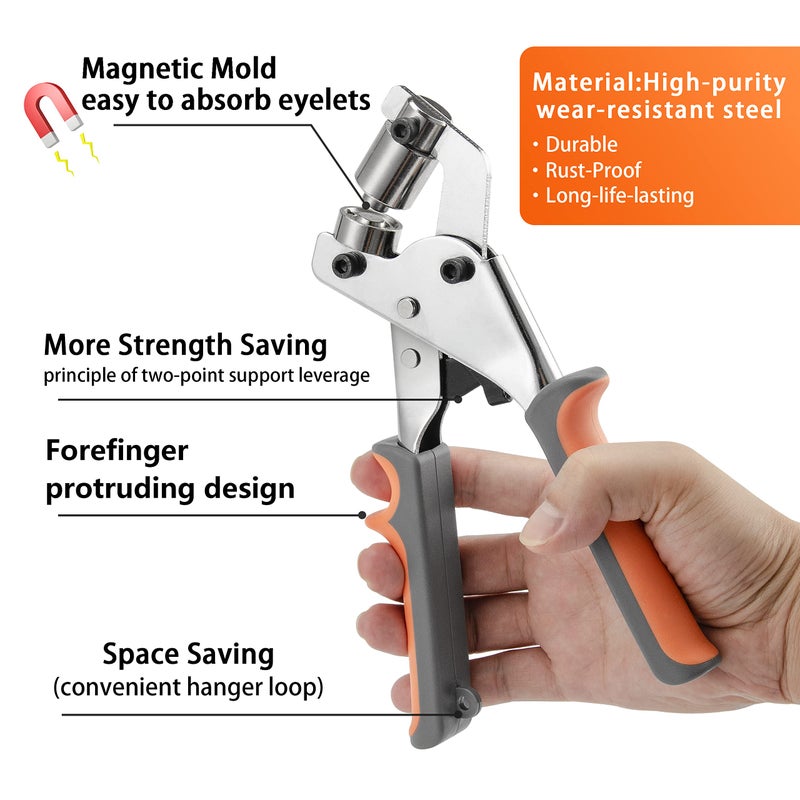 IMLIKE Grommet Tool Kit Eyelet Plier: IMLIKE Handheld Puncher Set with 500pcs 3/8 inch (10mm) Silver Grommets, Manual Eyelet Kits Press Machine for Banner - Image 3