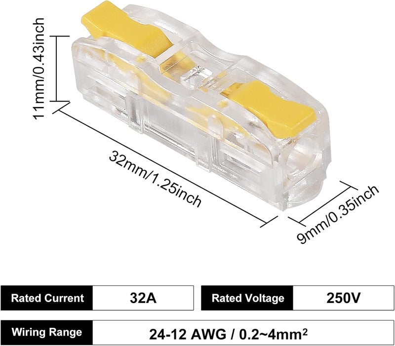 AITIAO 40Pcs Lever Wire Connectors 1 to 1, AWG28-12 Quick Connect Electrical Splicing Kit Compact Inline Terminals Combination Splicing Connectors(Clear Yellow) - Image 3