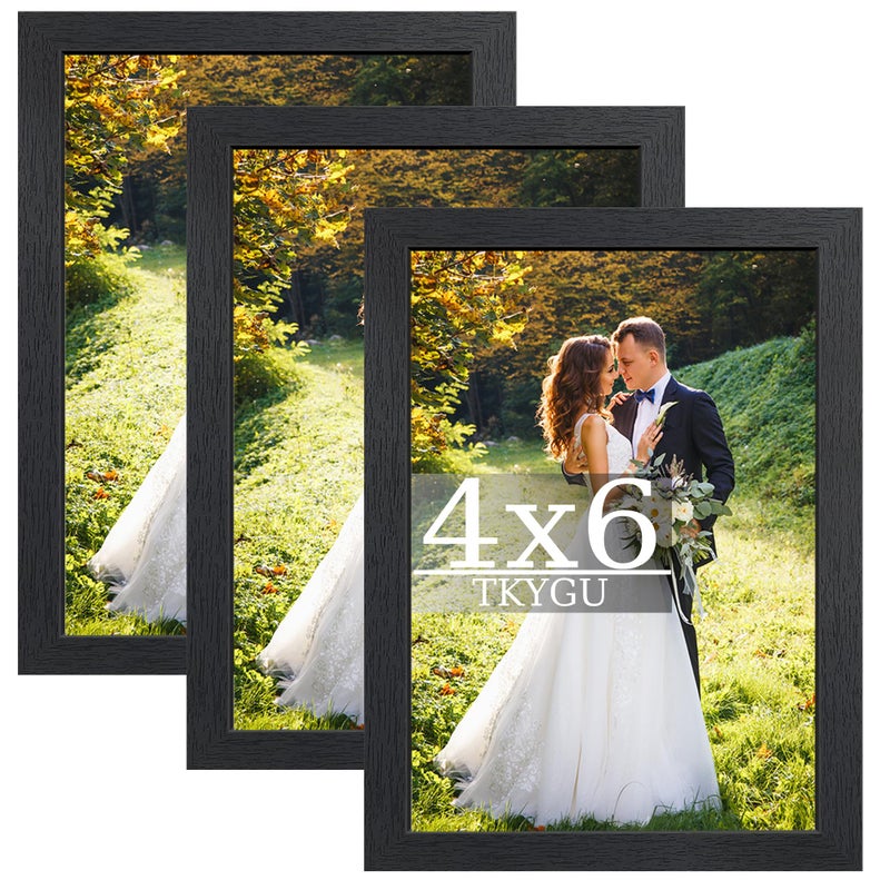 TKYGU 4x6 Picture Frame Set of 3  Made of Real Glass for 4x6 Wooden Frames Black  Wall and Tabletop Display Photo Frame for Home D?cor Gallery Family Wedding Memorial Pic Frame Gift - Image 1