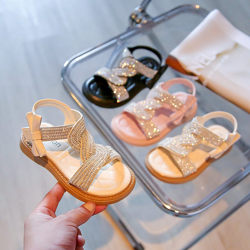 Girls Open Toe Sandals 2024 Soft Bottom Rhinestone Children Princess Shoes Korean Fashion Baby Beach Shoes - Image 5